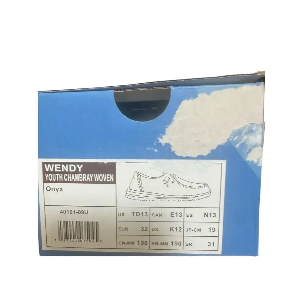 HeyDude Wendy Woven Chambray Onyx Shoe Slip On Grey Black White TD13